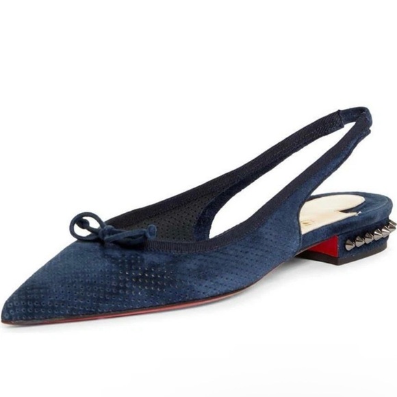 Christian Louboutin HALL SLING Spike Studded Heel Suede Flat Sandals 37.5 - Picture 2 of 8
